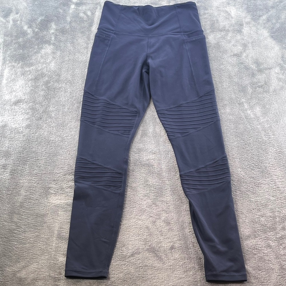Athleta Inclination Moto Tight Leggings Navy Blue High Rise Pockets XS